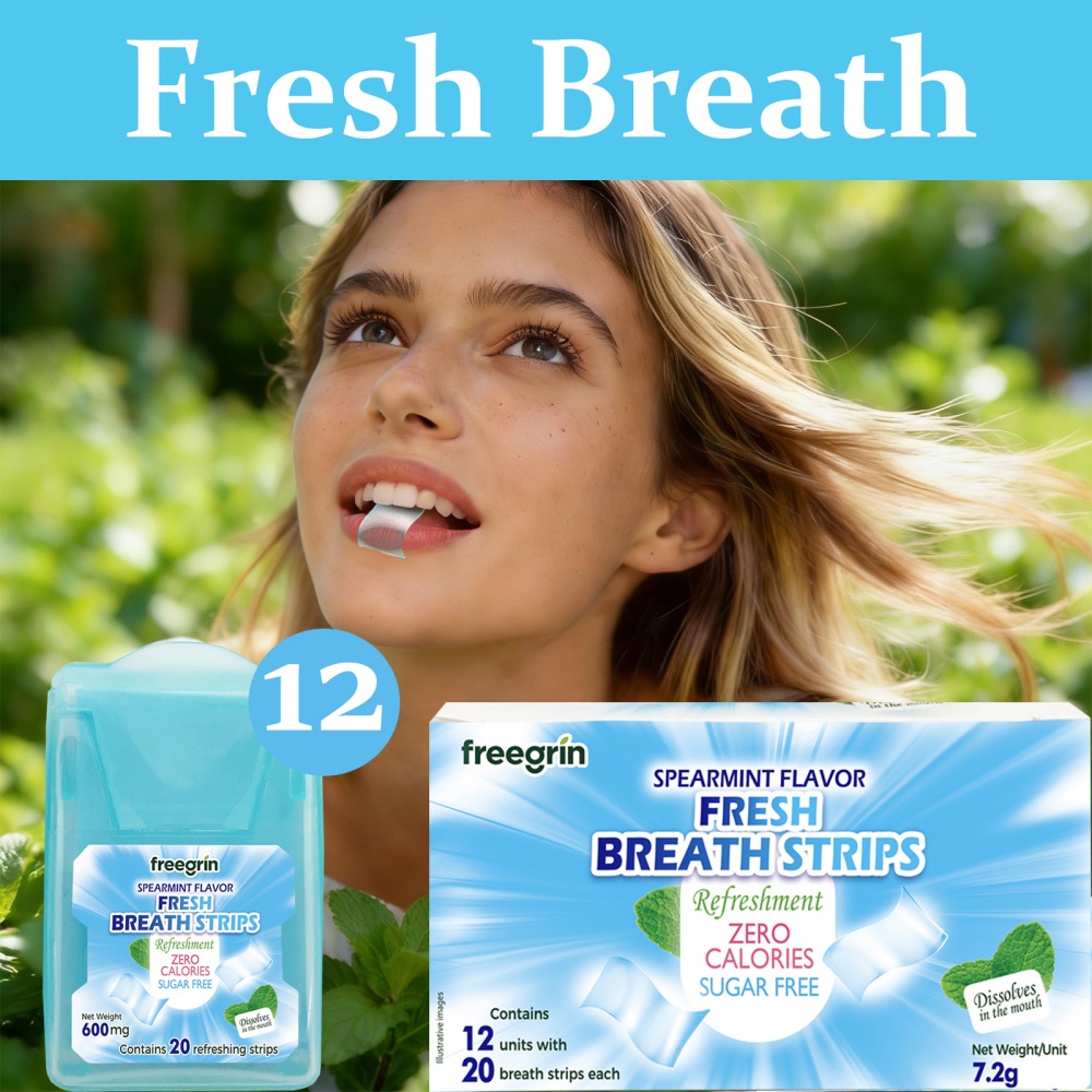 Teeth Whitening In Office - FREEGRIN Spearmint Flavored Fresh Breath Strips